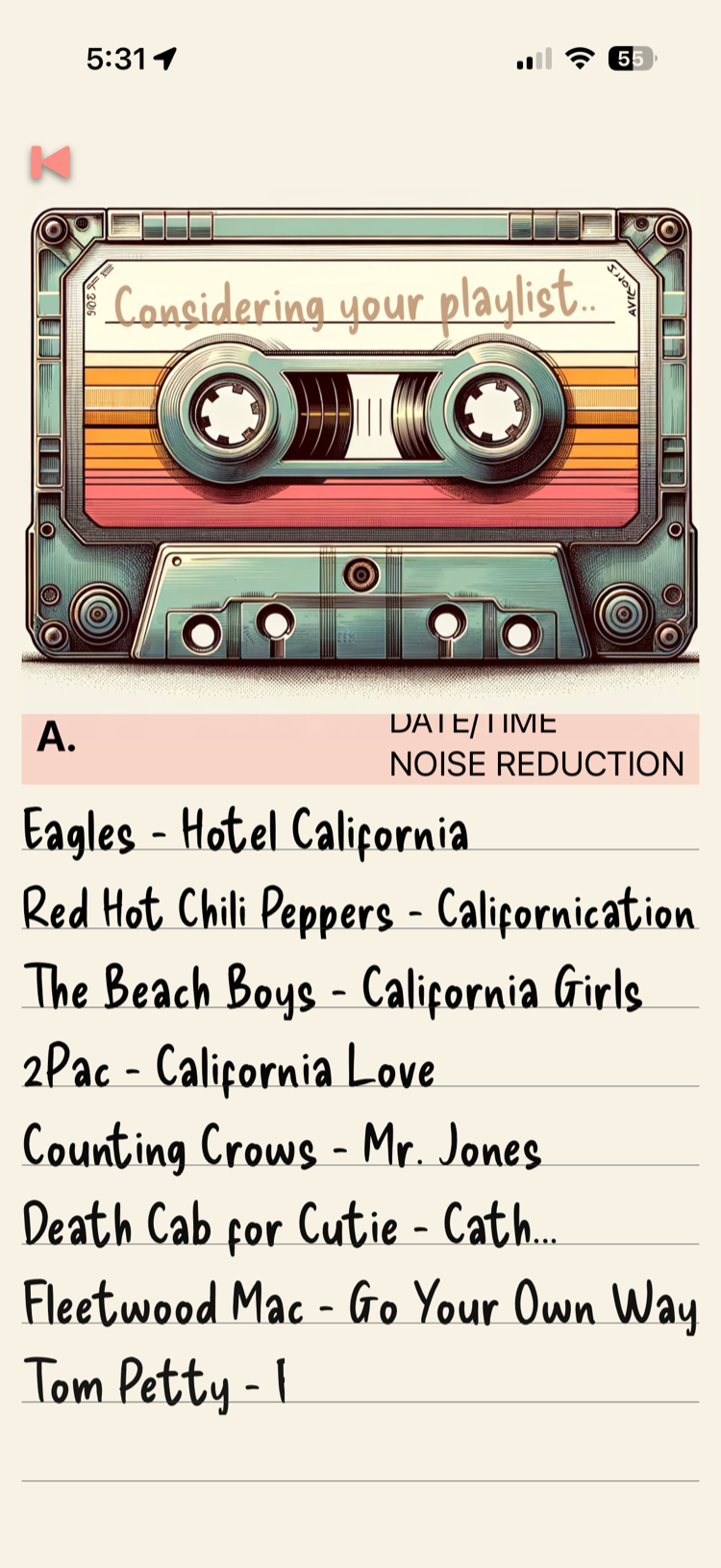 Trip Tunes generating the playlist — ‘Considering your playlist…’