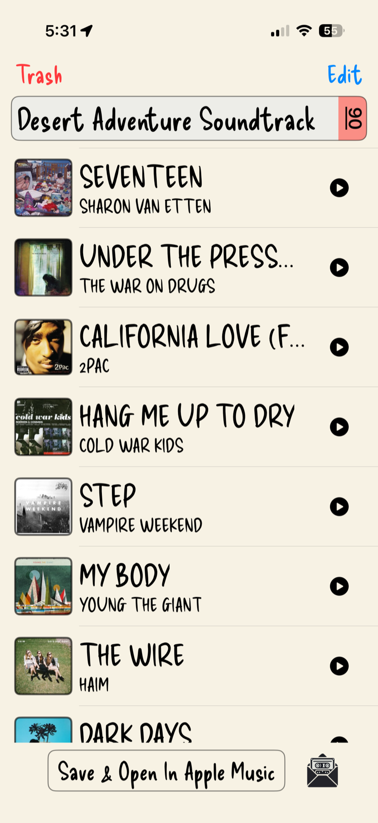 A finished route-aware soundtrack full of California songs for a California drive